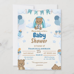 Boy's Bear (doctor style ) Baby Shower Invitation