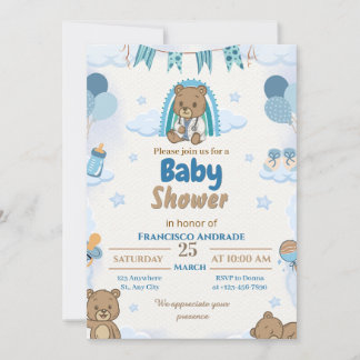 Boy's Bear (doctor style ) Baby Shower Invitation