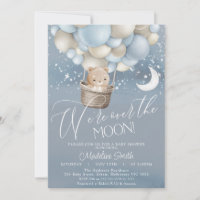 Boys Bear Hot Air Balloon Over Moon Baby Shower