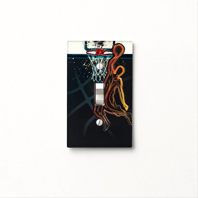 Boys Bedroom Basketball Dunk Jump Shot Modern Light Switch Cover (In Situ)