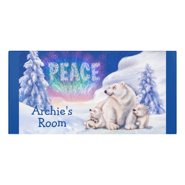 Boy's Bedroom door plate Snow bears peace Door Sign (Classic Front)