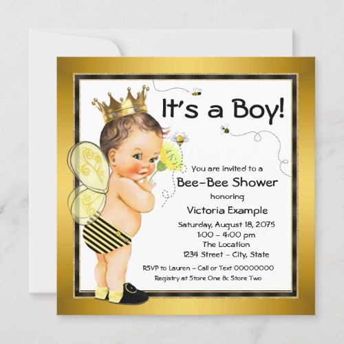 Boys Bee Baby Shower Invitation