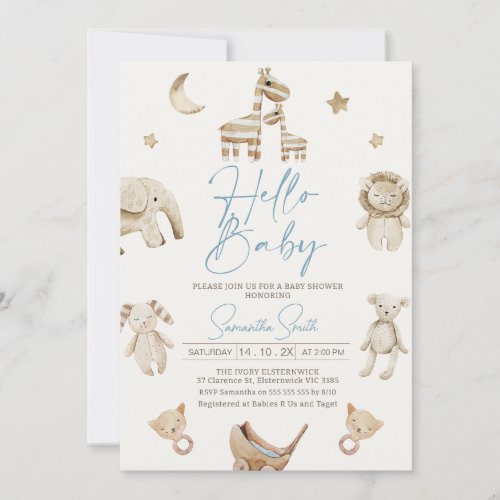 Boys Beige Stuffed Animals Baby Shower Invitation