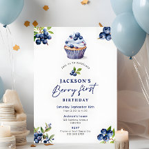 Boy's Berry First Birthday Watercolor Blueberries