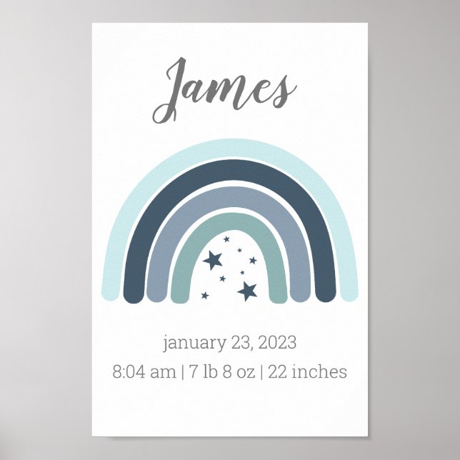Boys Birth Stats Poster Personalized Rainbow (Front)