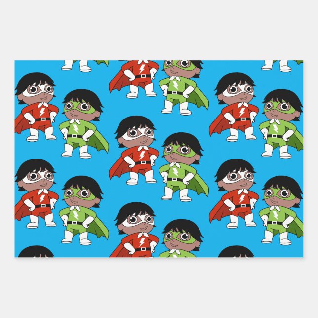 Boys Birthday Action Hero Wrapping Paper Sheets (Front)