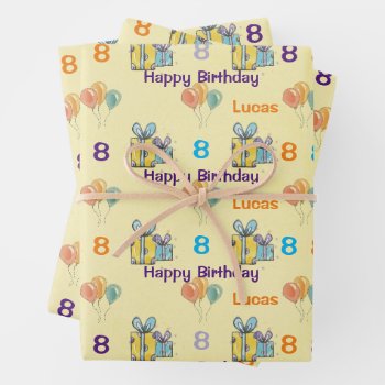 Boys Birthday Add Name & Age Balloons Gifts Wrapping Paper Sheets by Frasure_Studios at Zazzle