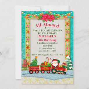 Boy's Birthday and Santa Claus in Train Invitation