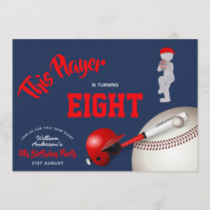 BOYS Birthday BASEBALL Invitation Red Blue ANY AGE