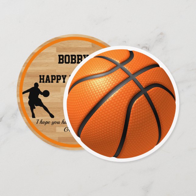 Boys Birthday Basketball Add Name Round Card (Front/Back)