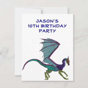 Boys Birthday Colour Beads Dragon White Invitation