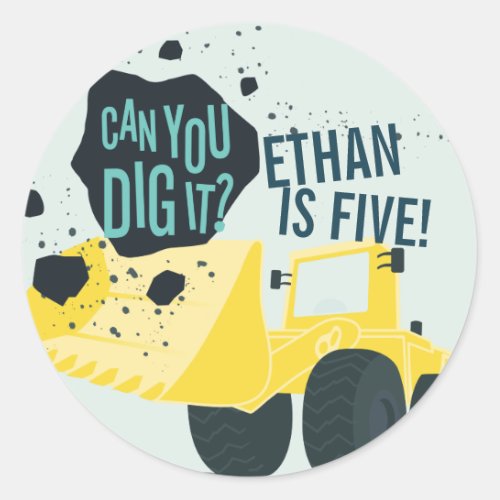 Boys Birthday Construction Truck Blue Yellow Classic Round Sticker