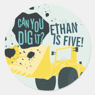Boys Birthday Construction Truck Blue Yellow Classic Round Sticker
