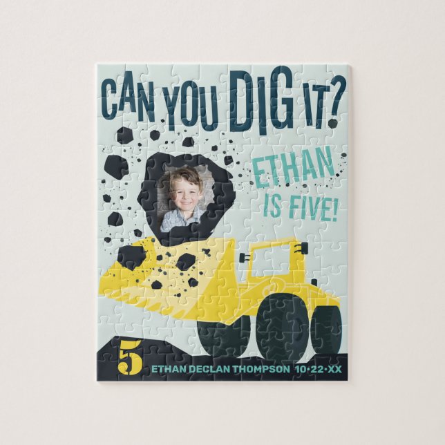 Boys Birthday Construction Truck Blue Yellow Jigsaw Puzzle (Vertical)