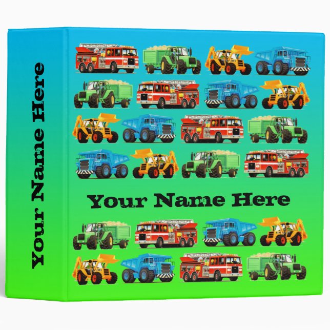 Boys Birthday Custom Construction Truck Binder (Front/Spine)