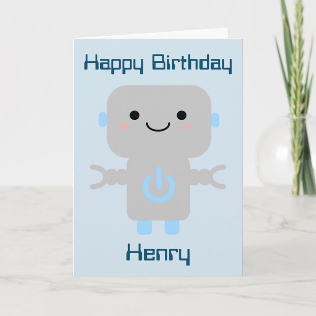 Boys Birthday Cute Cartoon Robot Rocket Card (Front)