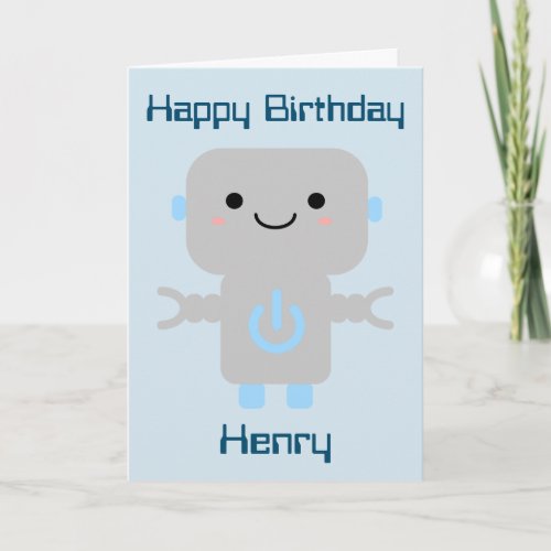 Boys Birthday Cute Cartoon Robot Rocket Card