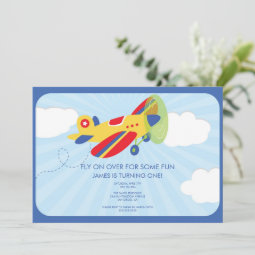 Boy's Birthday Invitation Cute Airplane | Zazzle