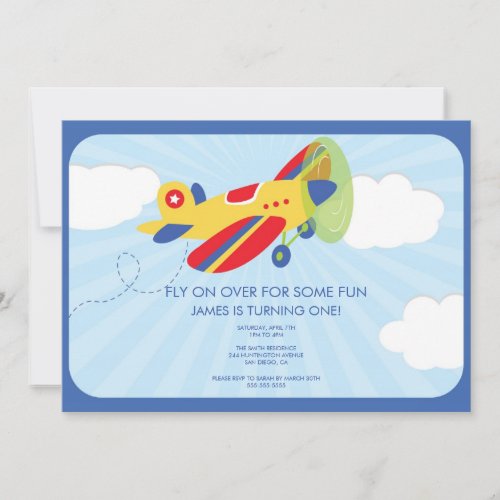 Boy's Birthday Invitation Cute Airplane
