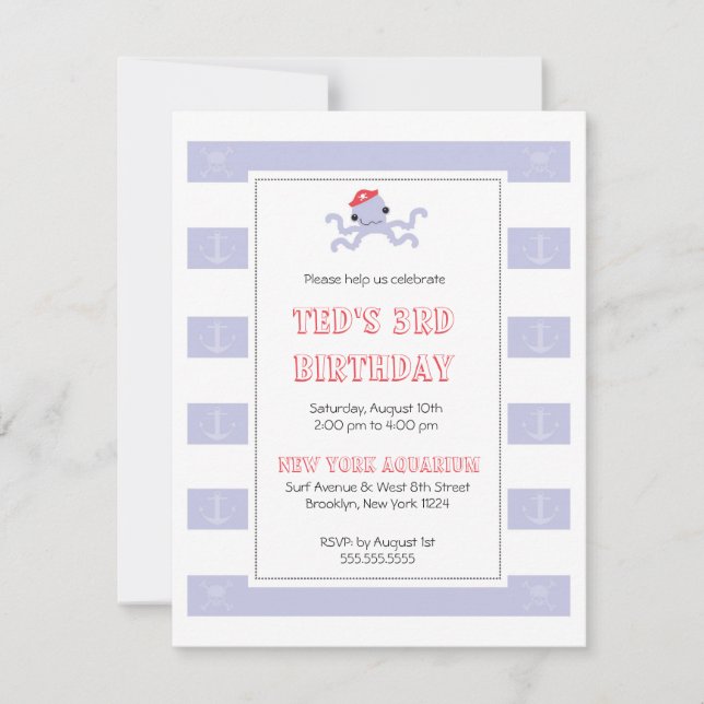 Boys Birthday Invitation - Pirate Octopus (Front)