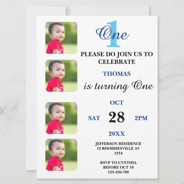Boys Birthday Invitation with 4 Images (Front)