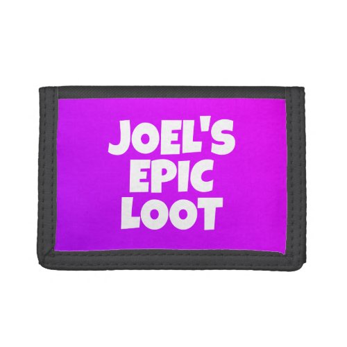 Boys Birthday Name Epic Loot Gamer Purple Text Trifold Wallet