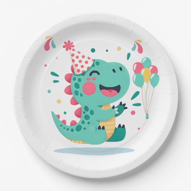 Boys Birthday Paper Plates | Dino Party Tableware (Front)