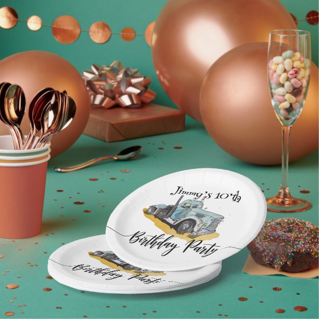 Boys Birthday Party Blue Semi Truck Paper Plates (Multi)
