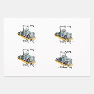 Boys Birthday Party Blue Semi Truck Wrapping Paper Sheets
