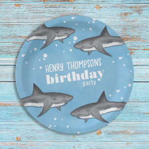 Boy's Birthday Party Blue Sharks Custom Paper Plates