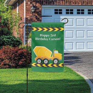 Boys Birthday Party Custom Green Truck Kids Garden Flag