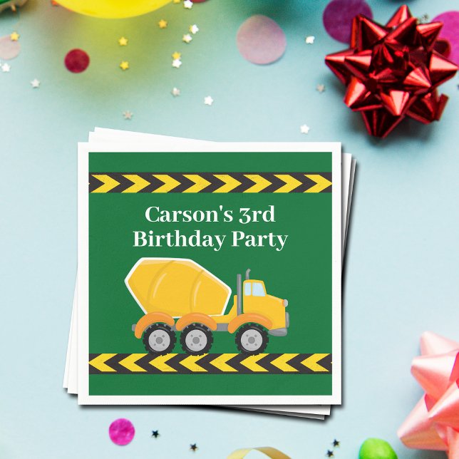 Boys Birthday Party Custom Green Truck Kids Napkins (Creator Uploaded)