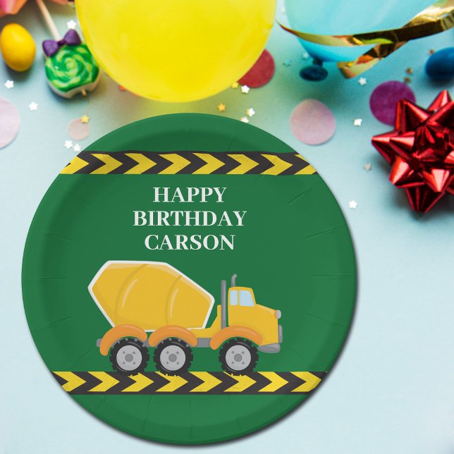Boys Birthday Party Custom Green Truck Kids Paper Plates (Creator Uploaded)