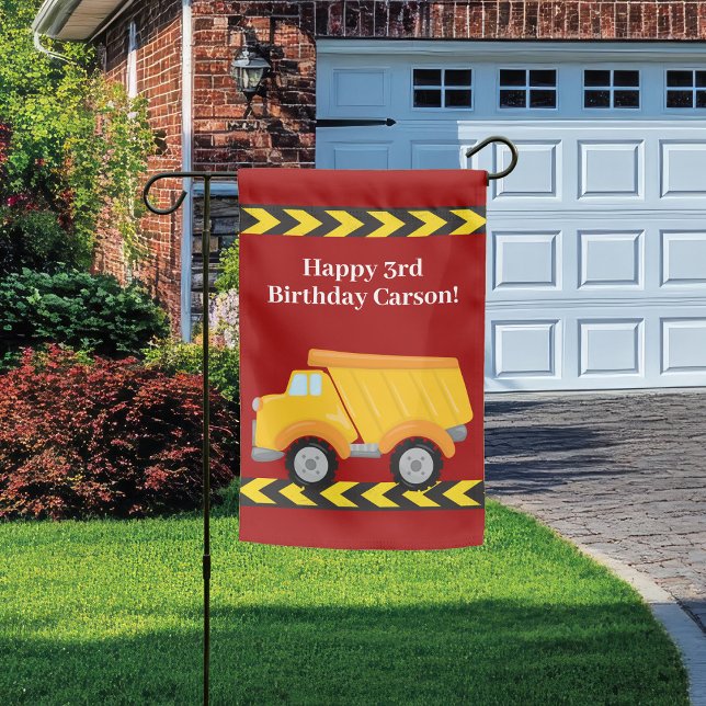 Boys Birthday Party Custom Red Dump Truck Kids Garden Flag (Creator Uploaded)