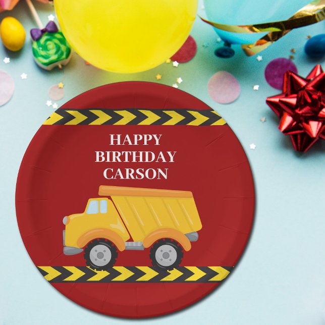 Boys Birthday Party Custom Red Dump Truck Paper Plates (Creator Uploaded)
