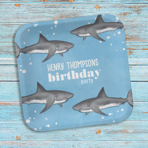 Boys Birthday Party Custom Sharks Paper Plates