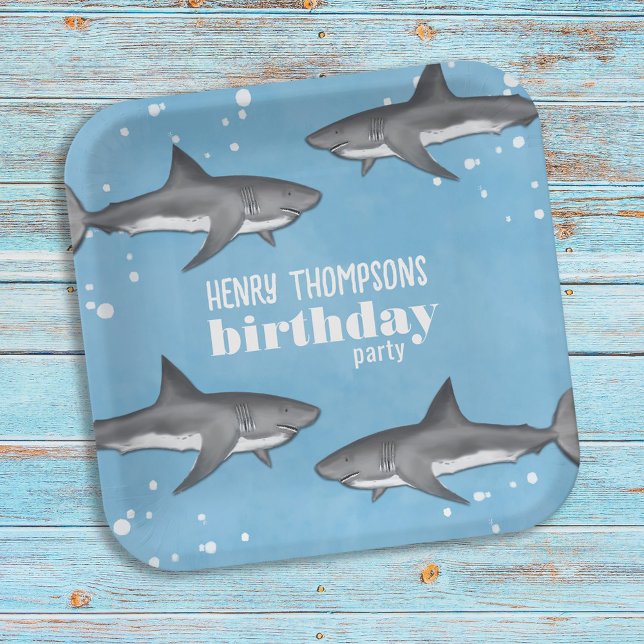Boys Birthday Party Custom Sharks Paper Plates (Creator Uploaded)