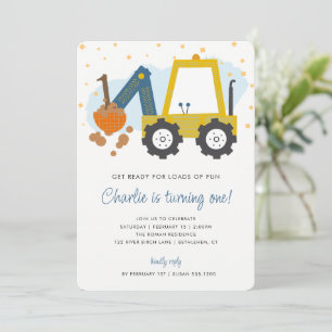Boy's Birthday Party Digger Construction Truck Invitation