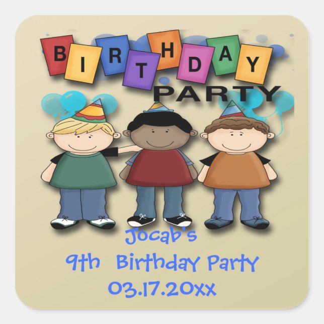 Boy's Birthday Party Favor stickers (Front)