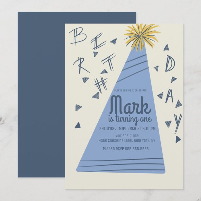Boys Birthday Party Hat Lettering Kraft Invitation (Front/Back)