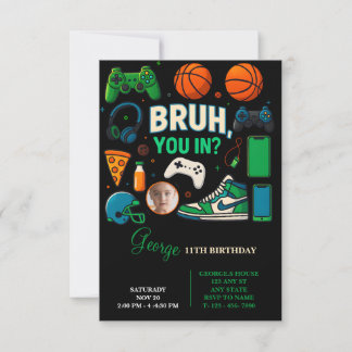 Boys Birthday Party Invitation for Gamer & Sports
