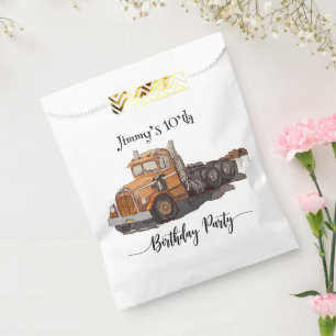 Boys Birthday Party Orange Semi Truck Favor Bag
