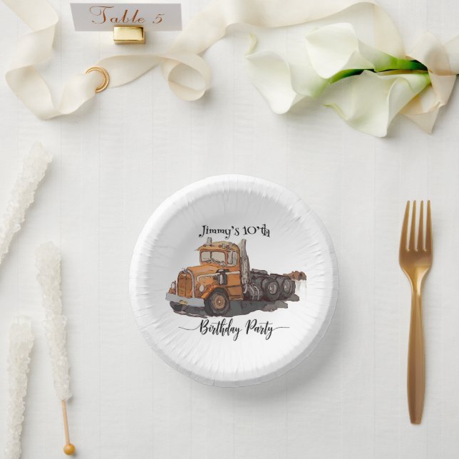 Boys Birthday Party Orange Semi Truck Paper Bowls (Wedding)