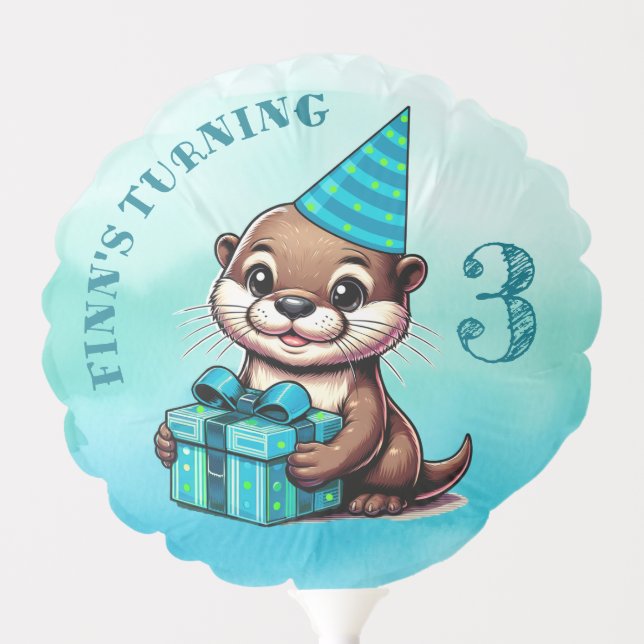 Boy's Birthday Party Otter Themed Personalized Balloon (Front)