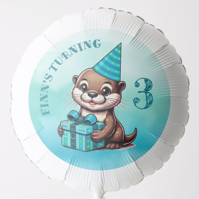 Boy's Birthday Party Otter Themed Personalized Balloon (Front)