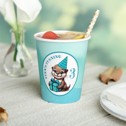 Boys Birthday Party Otter Themed Personalized Paper Cups