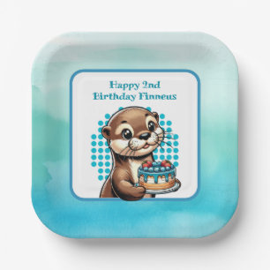 Boy's Birthday Party Otter Themed Personalized Paper Plates