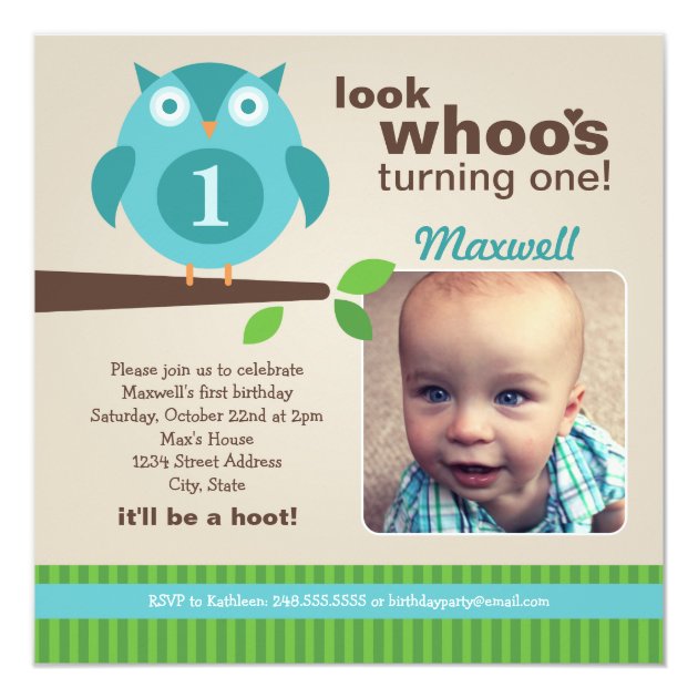 Boy's Birthday Party Photo Invitation | Owl Theme