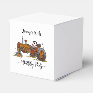 Boys birthday party with antique tractor design favor boxes