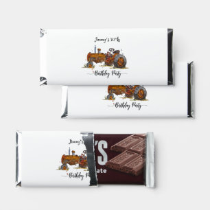 Boys birthday party with antique tractor design hershey bar favors